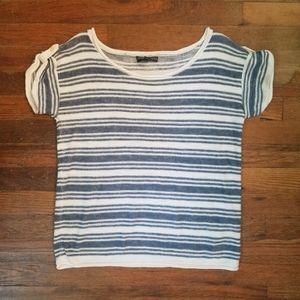 Womens Linen Cotton Blouse Top Short Sleeve Knit Sz Small Preppy Beachy Costal